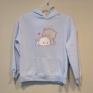 Kawaii Kittens Blue Hoodie women's size M